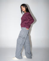 Crop Embroidered Sweatshirt - Deep Burgundy