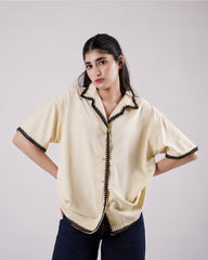 Embellished Cream Waffle Shirt
