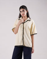 Embellished Cream Waffle Shirt