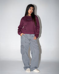 Crop Embroidered Sweatshirt - Deep Burgundy