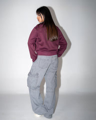 Crop Embroidered Sweatshirt - Deep Burgundy