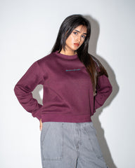 Crop Embroidered Sweatshirt - Deep Burgundy