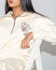 NYC Floral Quarter Zip - Winter Cream