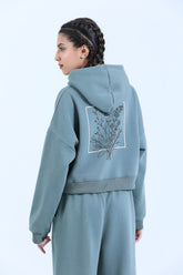 CROPPED FLEECE CO-ORD SET IN SAGE TEAL