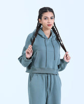 CROPPED HOODIE IN SAGE TEAL COLOR