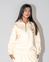 NYC Floral Quarter Zip - Winter Cream