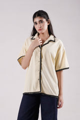 Embellished Cream Waffle Shirt
