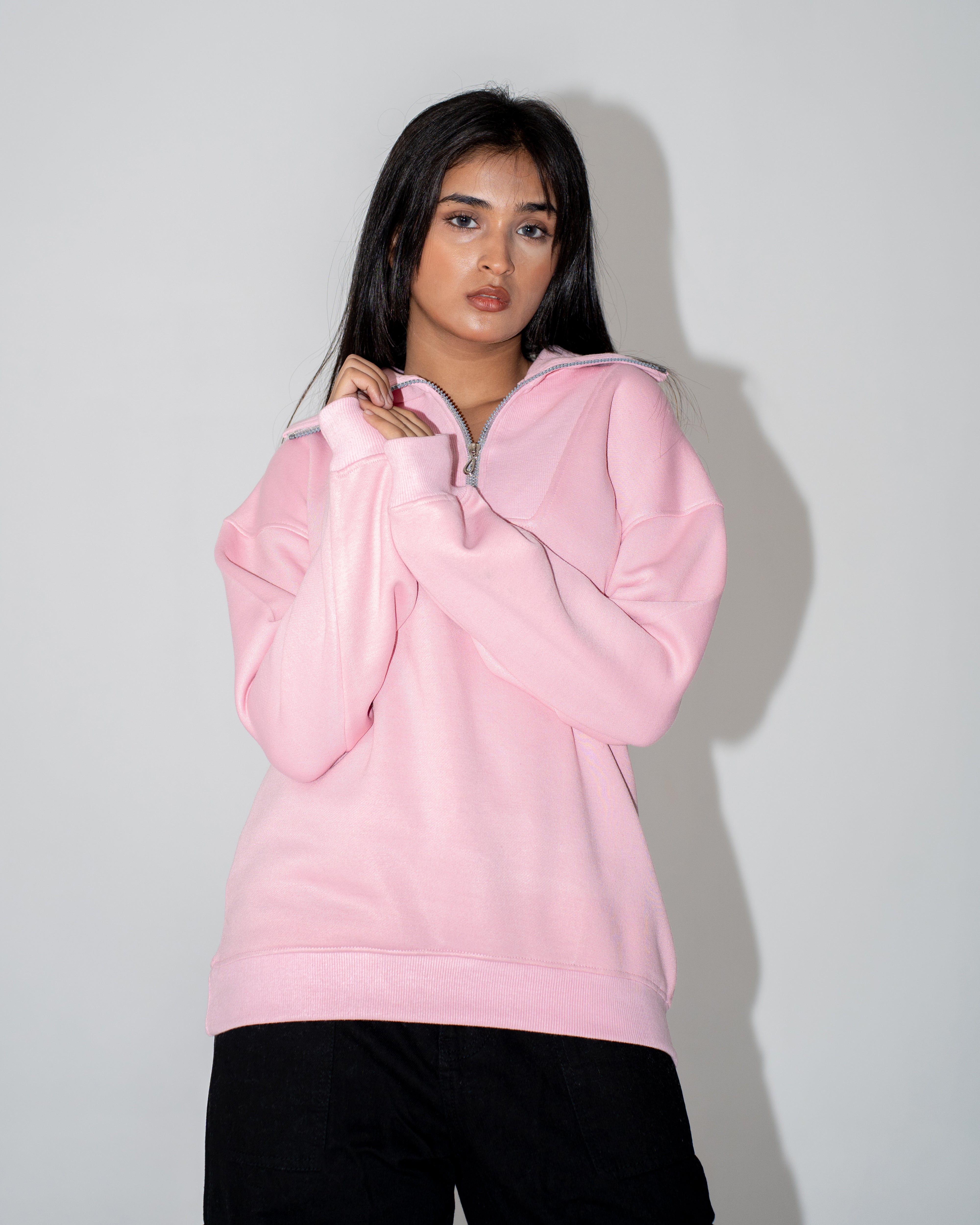 Quarter Zip Fleece Sweatshirt - Bubblegum Pink