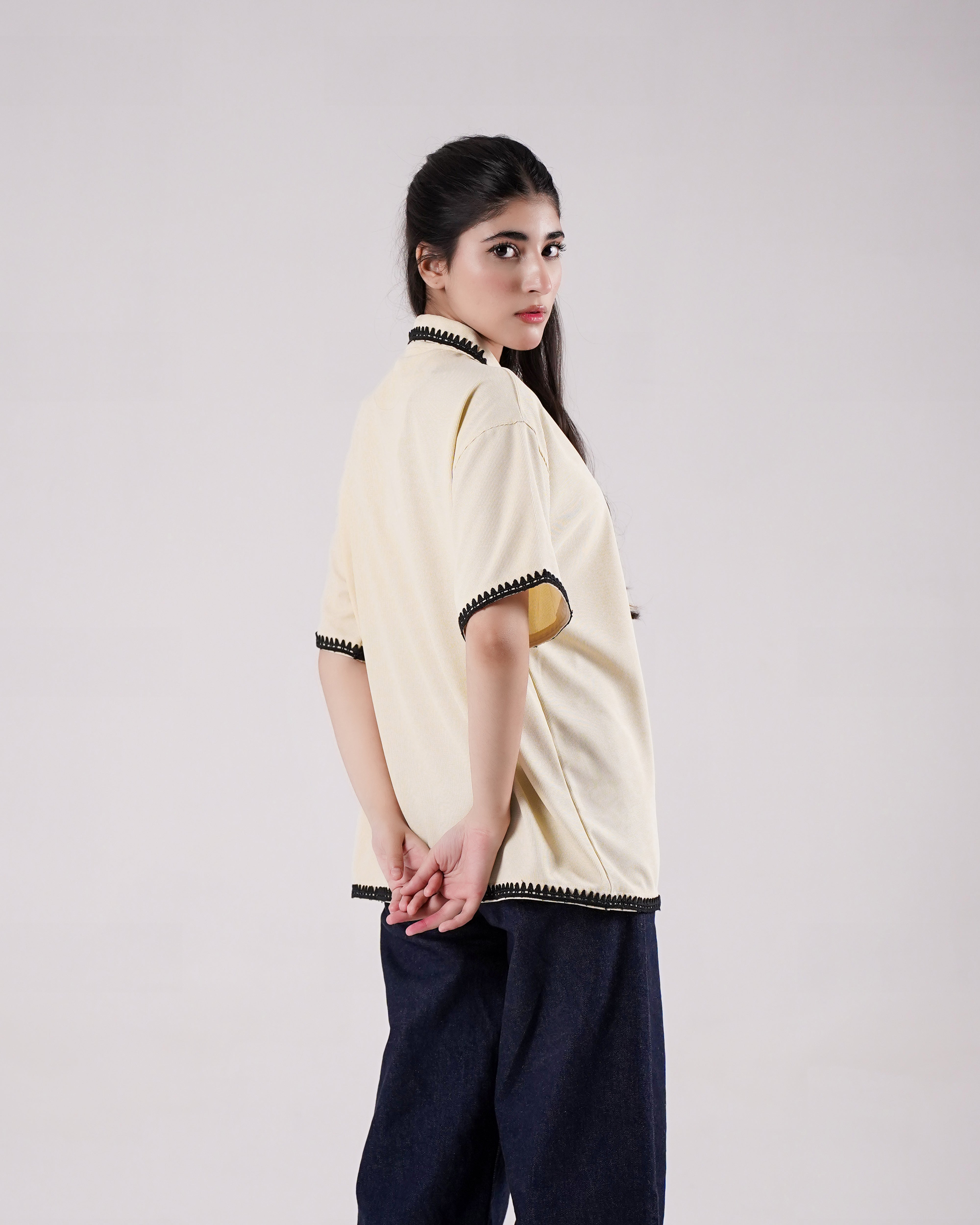 Embellished Cream Waffle Shirt