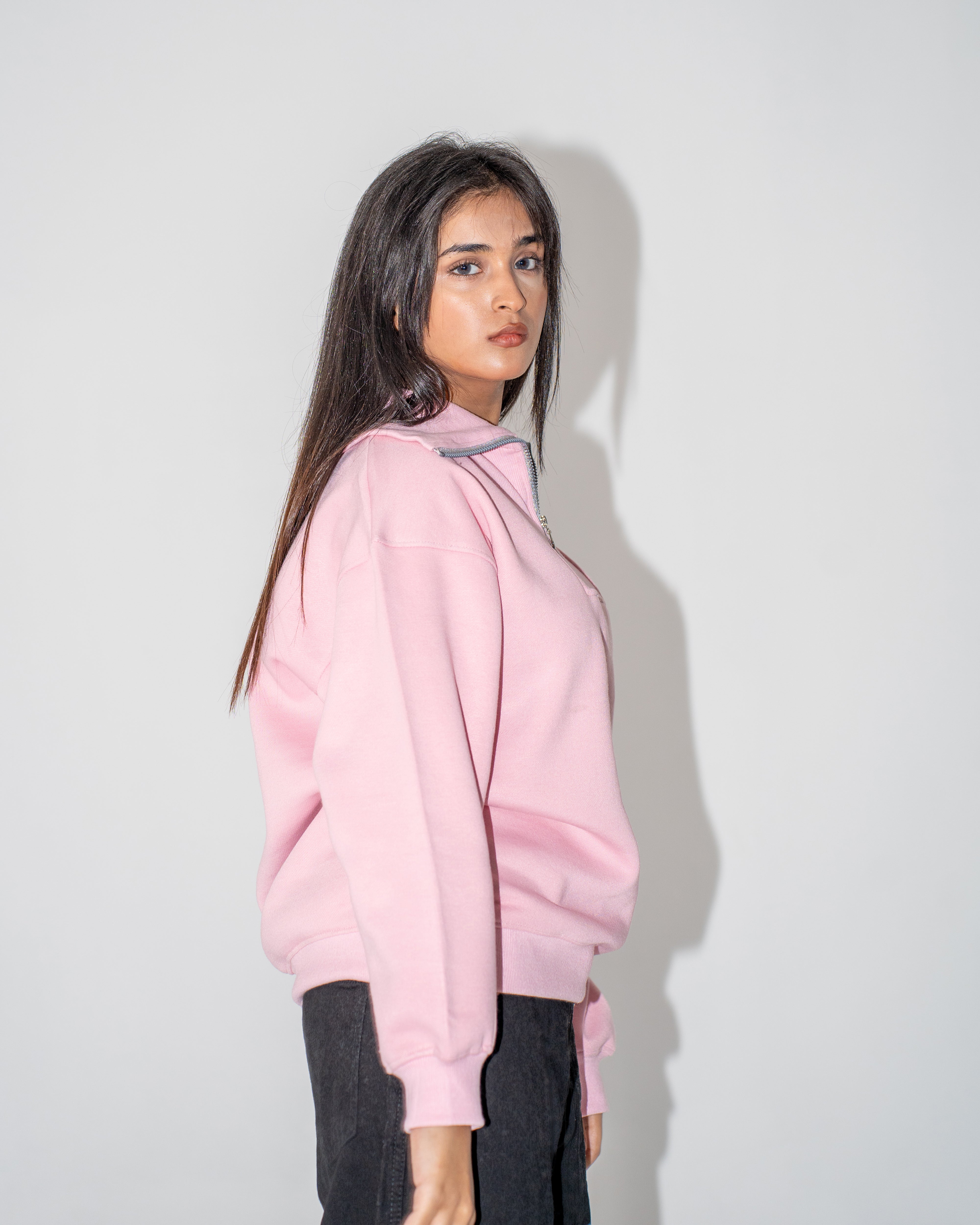 Quarter Zip Fleece Sweatshirt - Bubblegum Pink