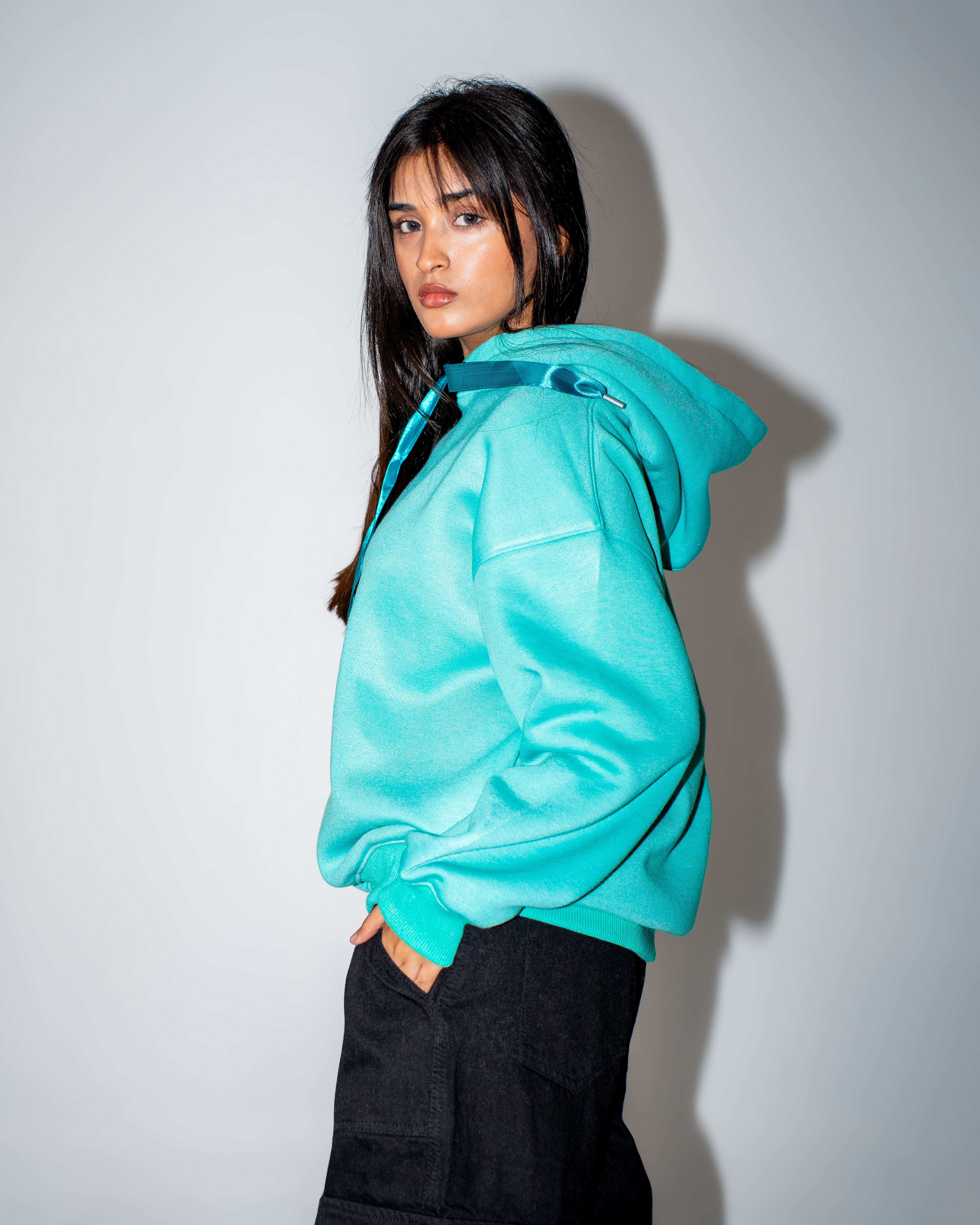 Oversized Fleece Hoodie - Aqua Blue
