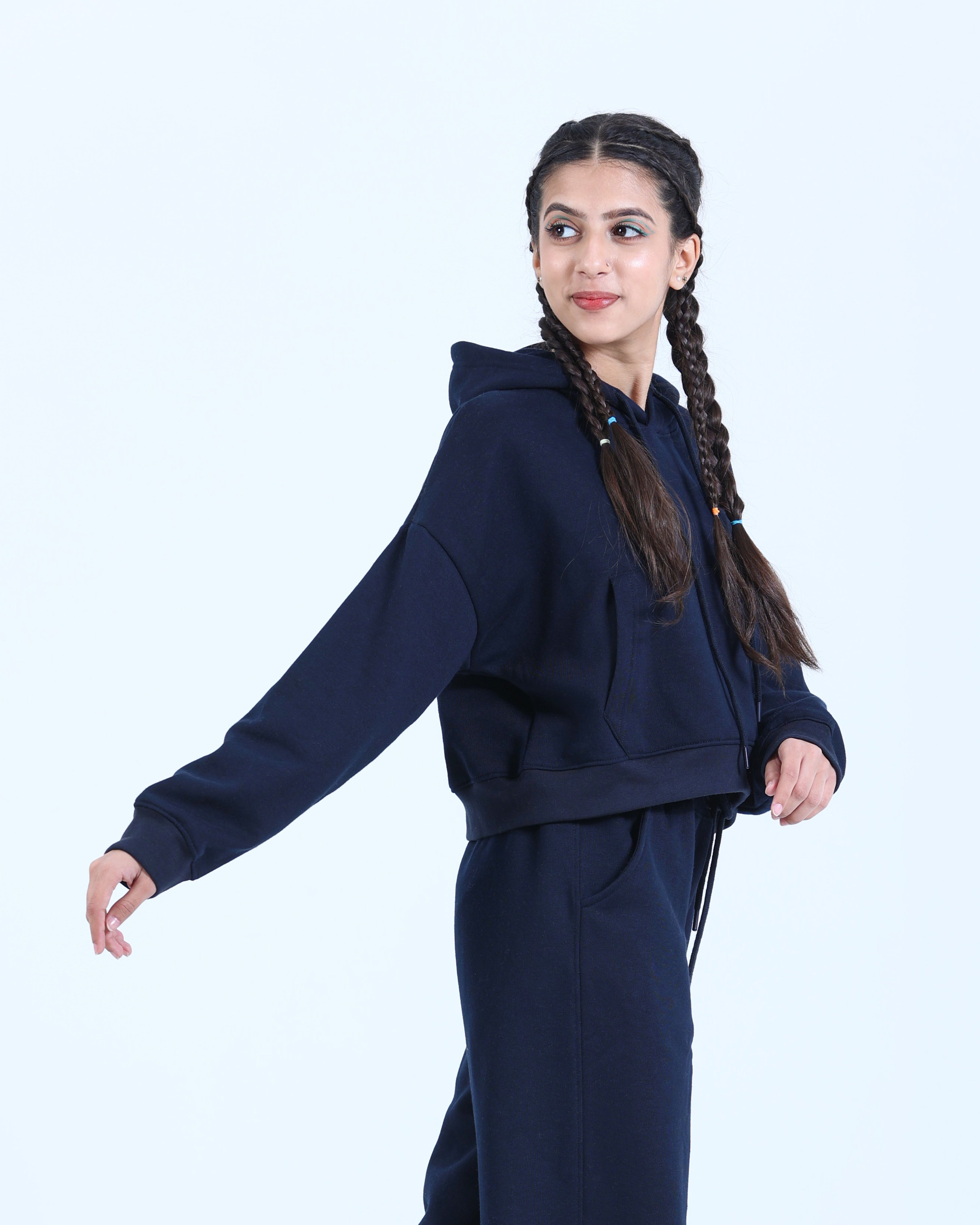 MIDNIGHT BLUE CROP FIT HOODIE