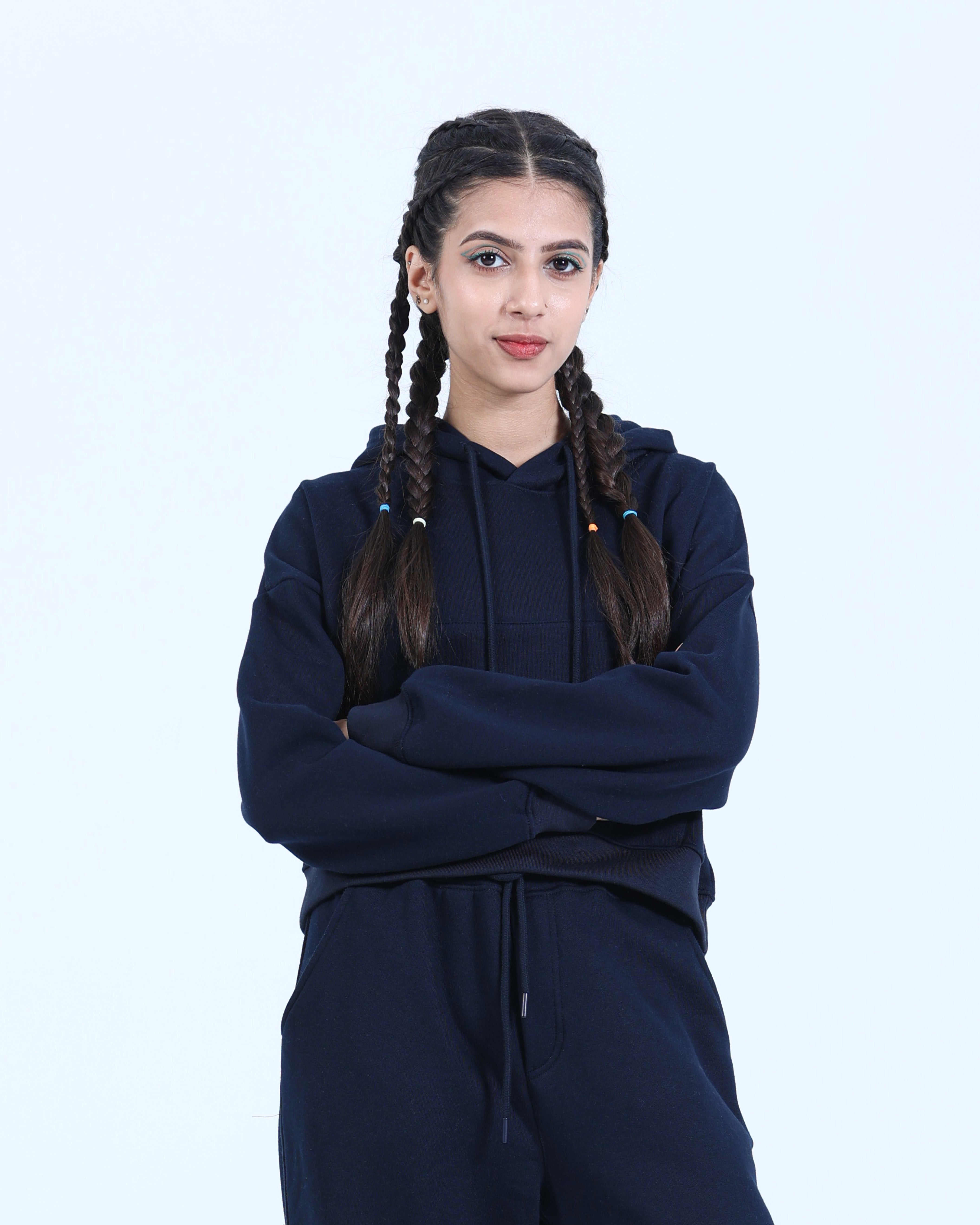 MIDNIGHT BLUE CROP FIT HOODIE