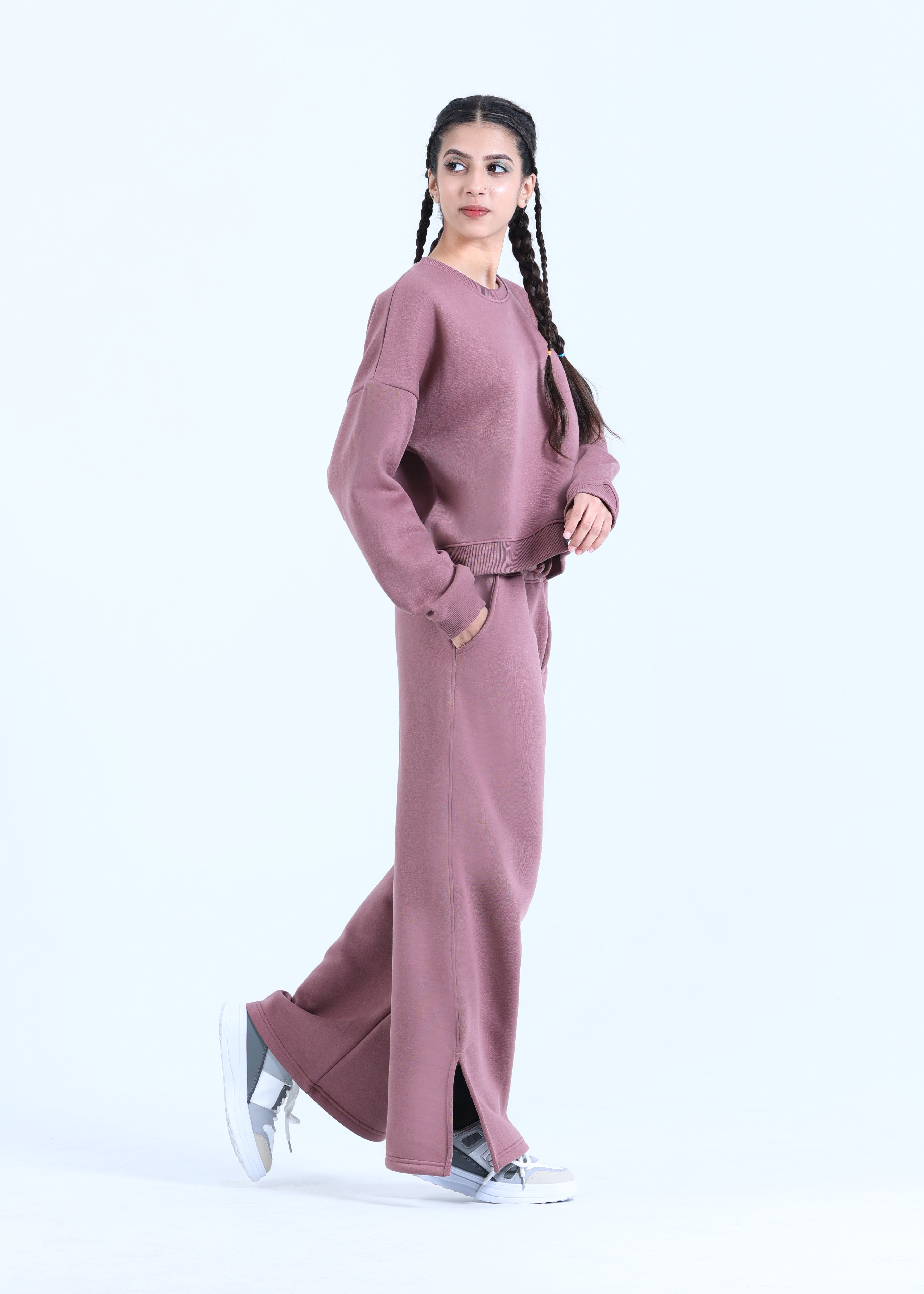 CROP FIT CO-ORD SET IN DUSTY ROSE