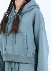 CROPPED HOODIE IN SAGE TEAL COLOR