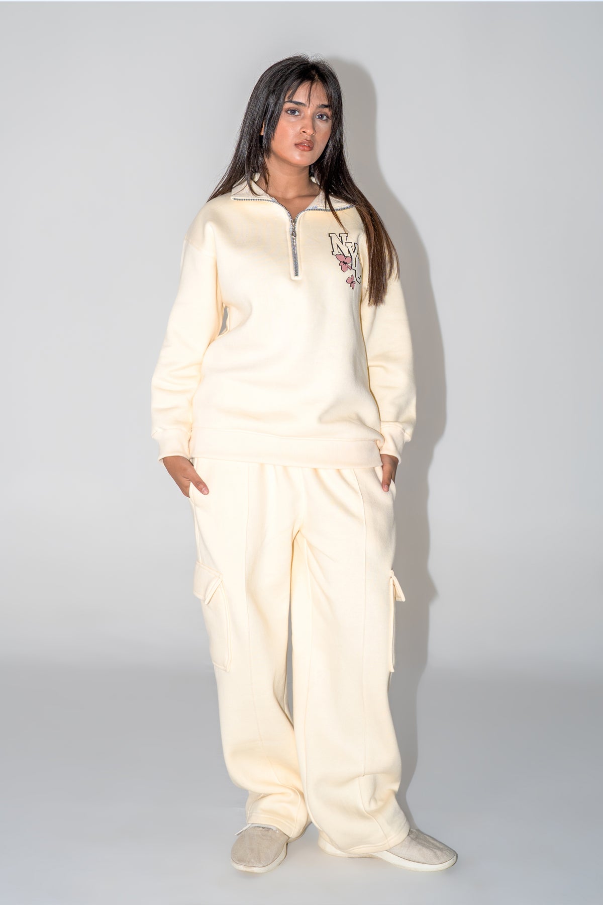 Quarter Zip in Winter Cream Co-Ord