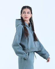 CROPPED HOODIE IN SAGE TEAL COLOR