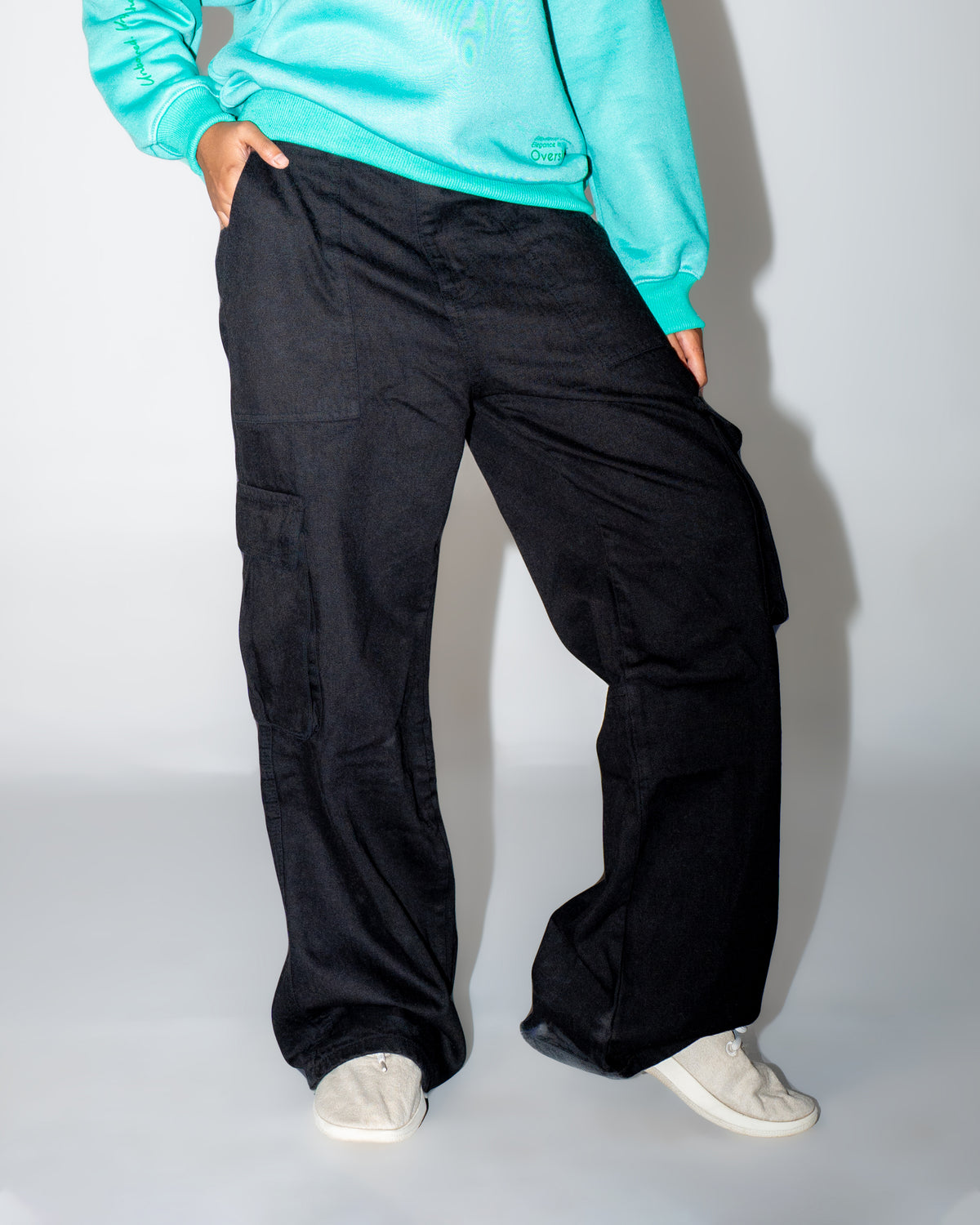 Dark Black Cargo Wide Leg