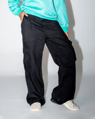 Dark Black Cargo Wide Leg