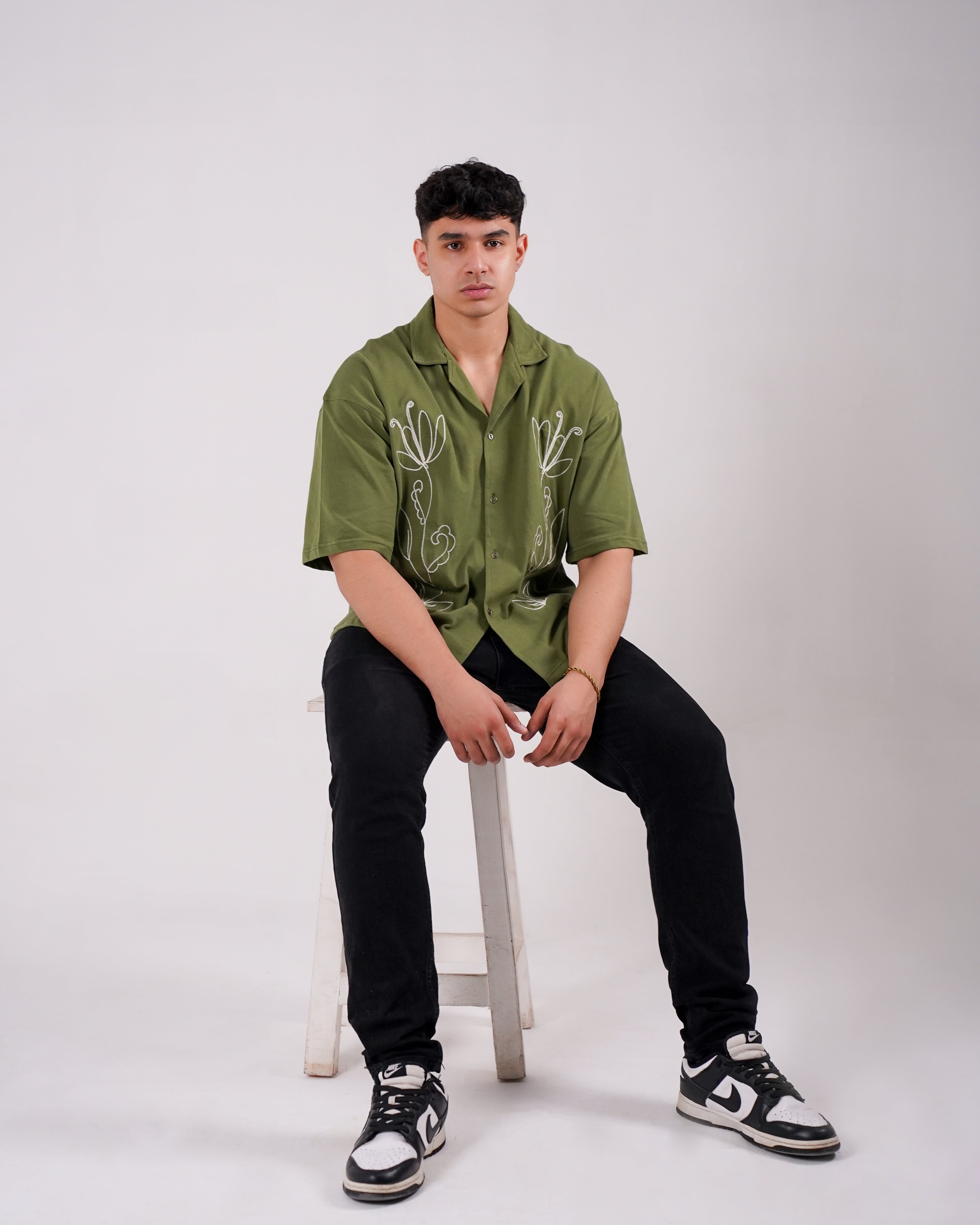 Emerald Boxy Fit Embroidered Shirt