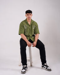 Emerald Boxy Fit Embroidered Shirt