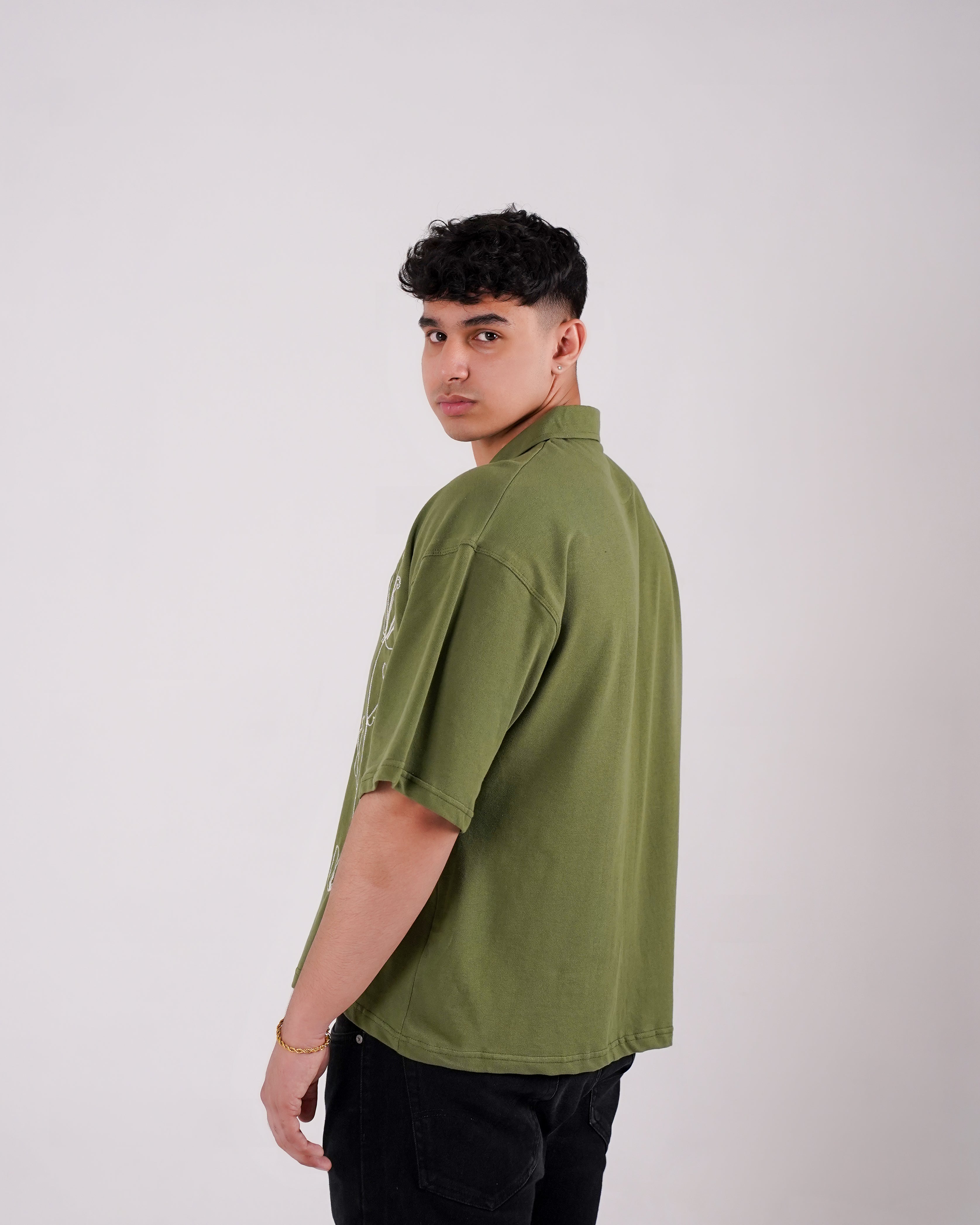 Emerald Boxy Fit Embroidered Shirt
