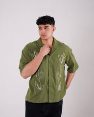 Emerald Boxy Fit Embroidered Shirt