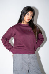 Crop Embroidered Sweatshirt - Deep Burgundy