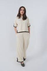 Noir Contrast Set - Almond Cream with black contrast trim