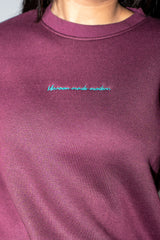 Crop Embroidered Sweatshirt - Deep Burgundy