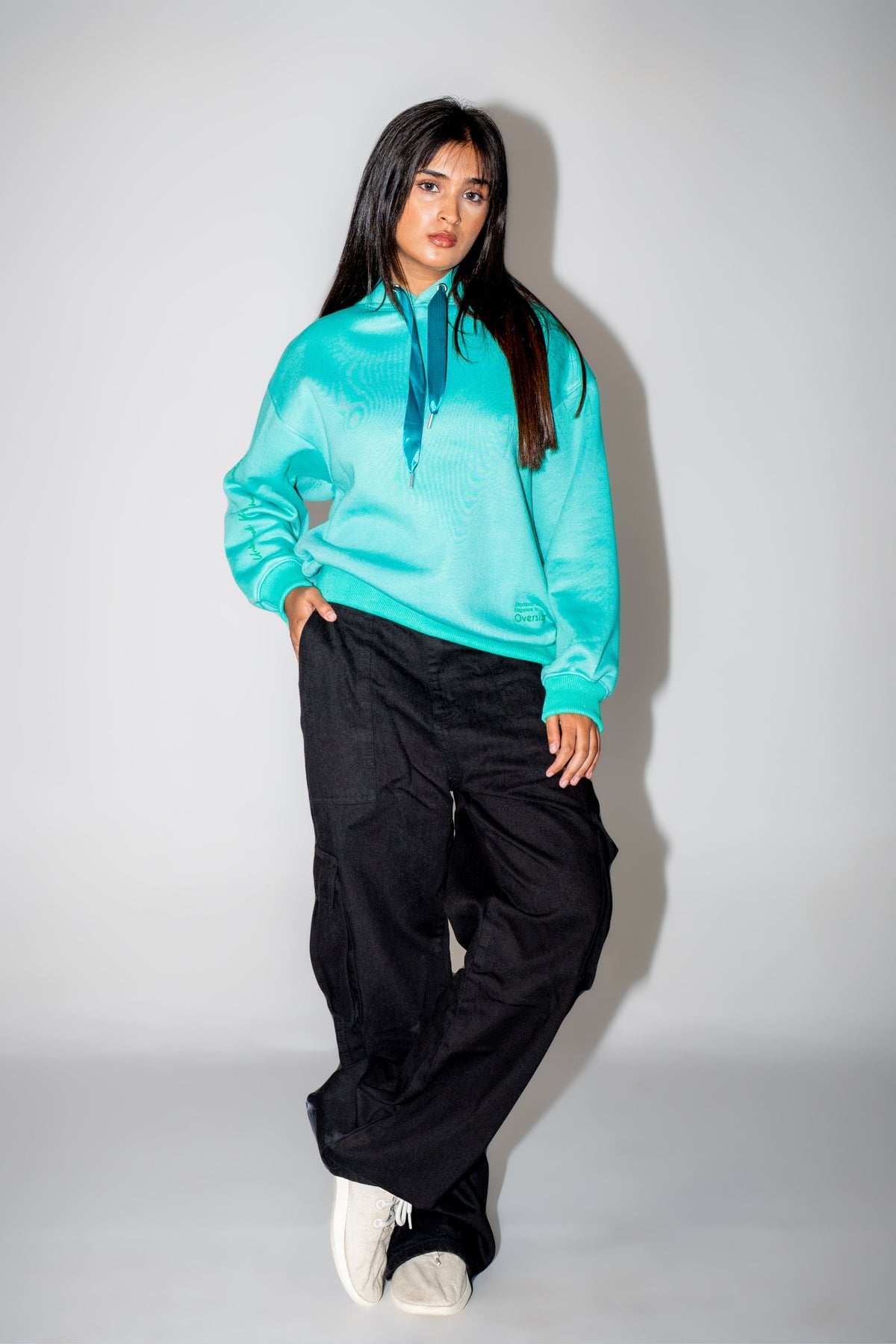 Oversized Fleece Hoodie - Aqua Blue