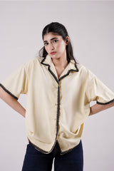 Embellished Cream Waffle Shirt